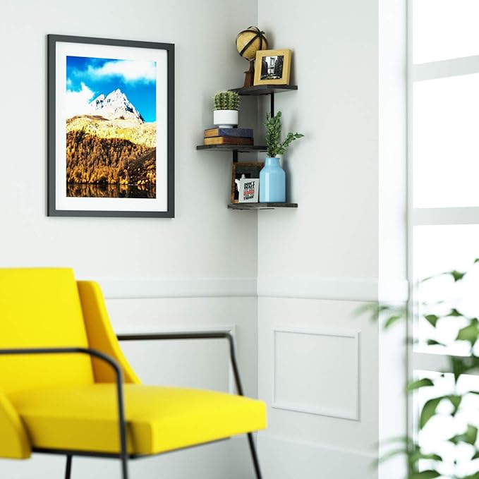 Love-KANKEI Corner Shelf Wall Mount of 3 Tier Rustic Wood Floating Shelves - Image 7