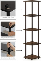Furinno TURN-N-TUBE Corner Shelf Set of 2, 5-Tier Corner Bookshelf, Open - Image 4