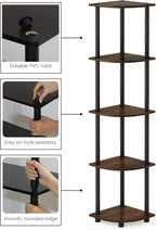 Furinno TURN-N-TUBE Corner Shelf, 5-Tier Corner Bookshelf, Open Storage Shelves - Image 6