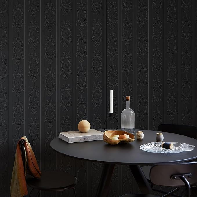 JiffDiff Wallpaper Peel and Stick Textured, 3D Black Embossed Wall Paper Stick - Image 3