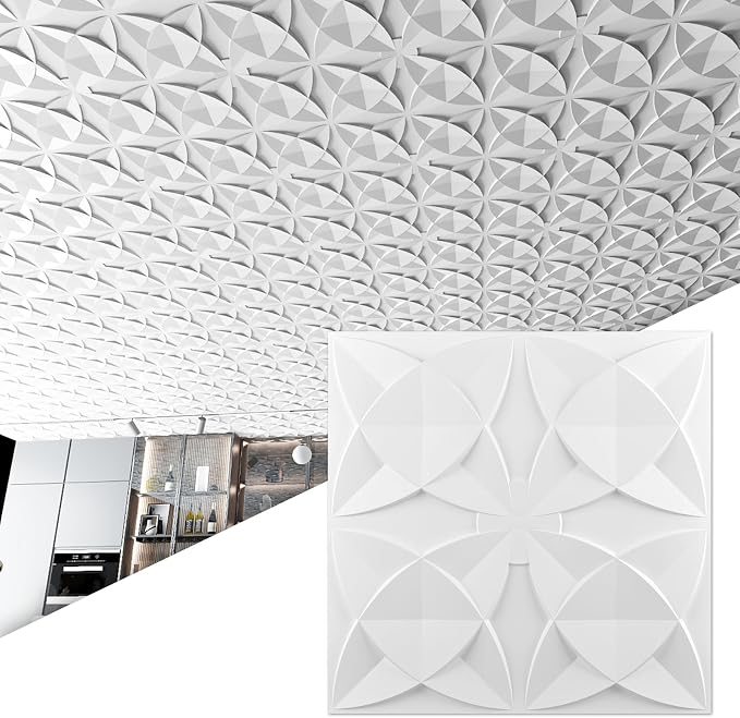 Art3d 12-Pack PVC Drop Ceiling Tiles, 2ft x 2ft, Floral Style by Art3d