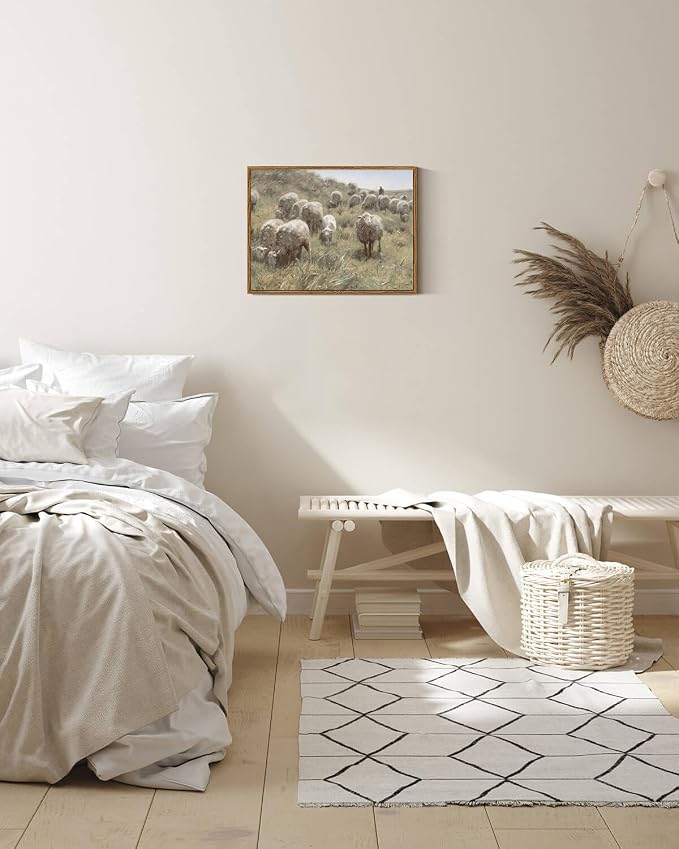 InSimSea Framed Canvas Wall Art Vintage Decor, Sheep on the Dunes Wall Pictures - Image 3