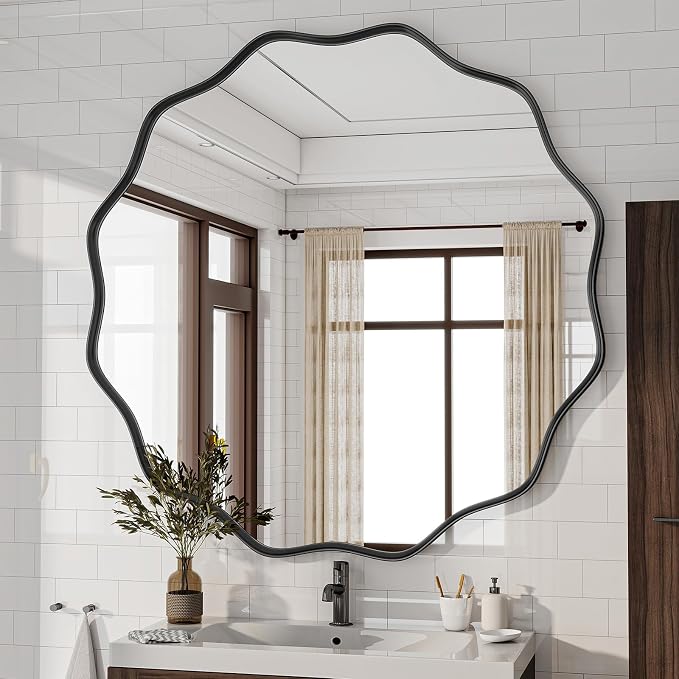 Round Wavy Mirror, 36 Inch Metal Frame Circle Mirror, Round Wall Mounted - Image 5
