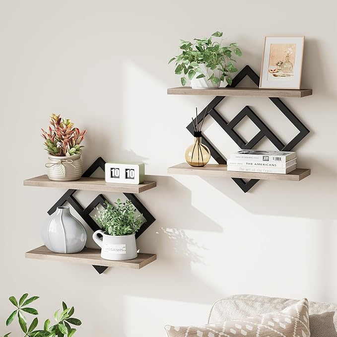 ELYKEN Floating Shelves for Wall, 2-Tier Wall Mounted Storage Shelves for Books by ELYKEN