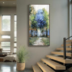 Framed Vertical Colorful Forest Living Room Wall Art, Large Tree & Path Picture - Image 4
