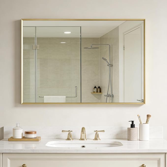 BOMINICA Brushed Gold Bathroom Mirror - Image 5