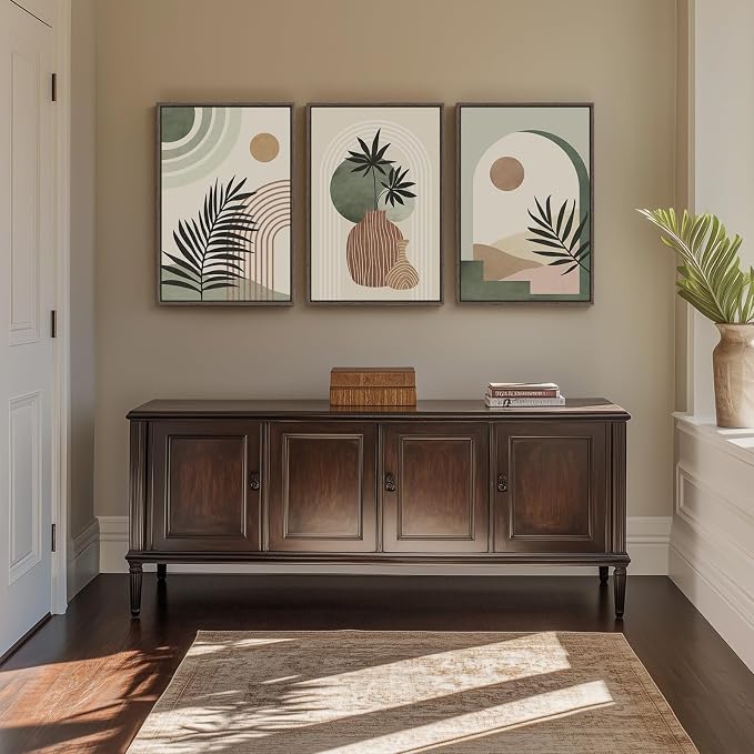 Framed Sage Green Boho Wall Art Bedroom, 3 Piece Neutral Bohemian Botanical - Image 4