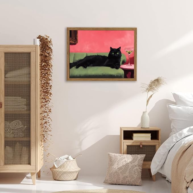 Cute Black Cat With Martini Wall Art Funny Animal Wall Decor Quirky Whimsical - Image 7