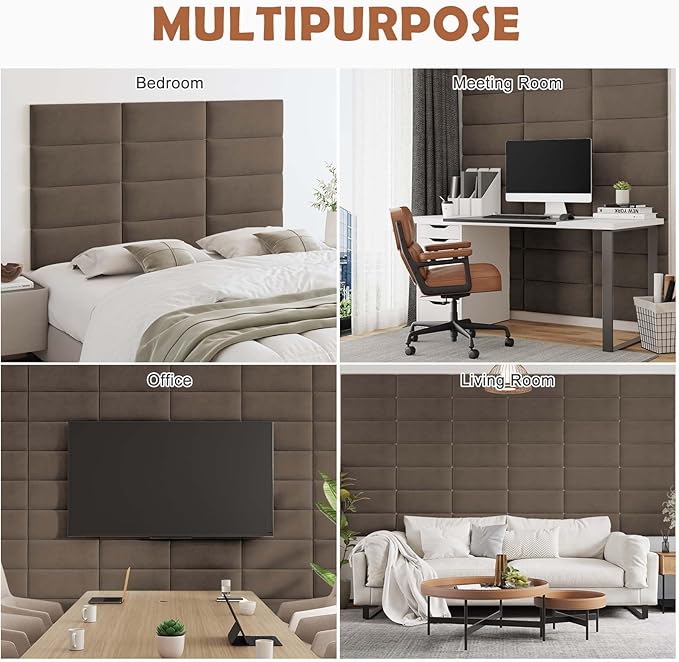 IFNOW Upholstered Wall Mounted Headboard, 3D Peel & Stick Soundproof Wall Panels - Image 7