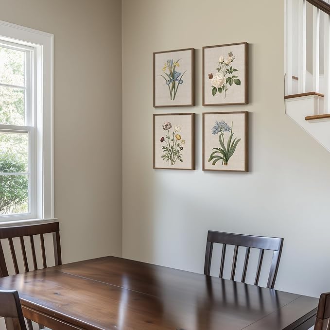 Framed Botanical Floral Wall Art, 4 Piece Vintage Flower Canvas Painting Prints - Image 3