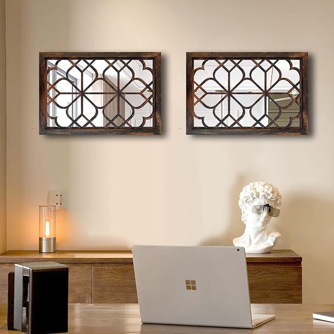 Wocred Set of 2 Rectangular Wall Mirror, Gorgeous Rustic Farmhouse Accent Mirror - Image 2