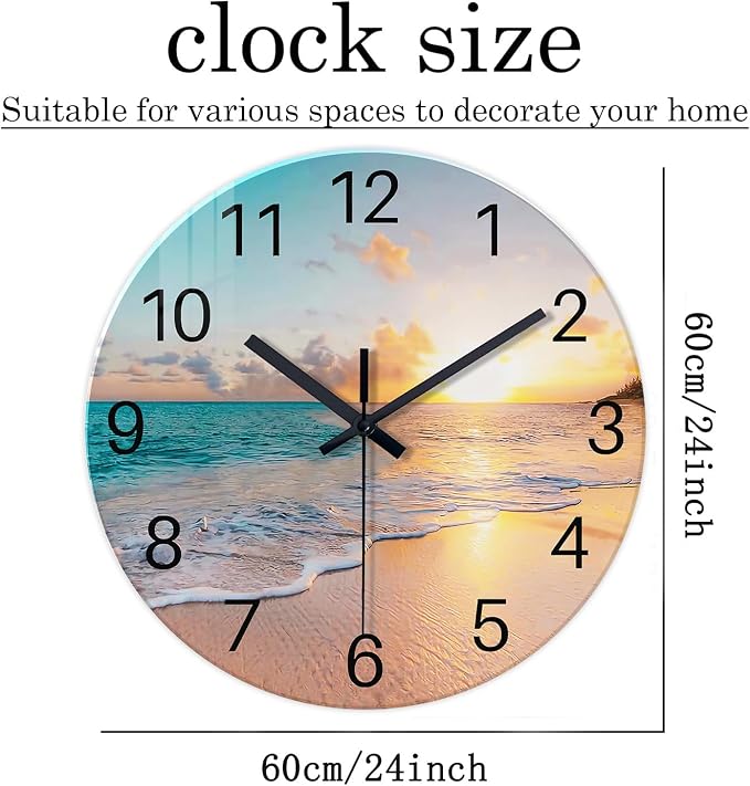 Round Blue Glass Office Wall Clock Decorative 24 Inch Beach Extra Large Wall - Image 3