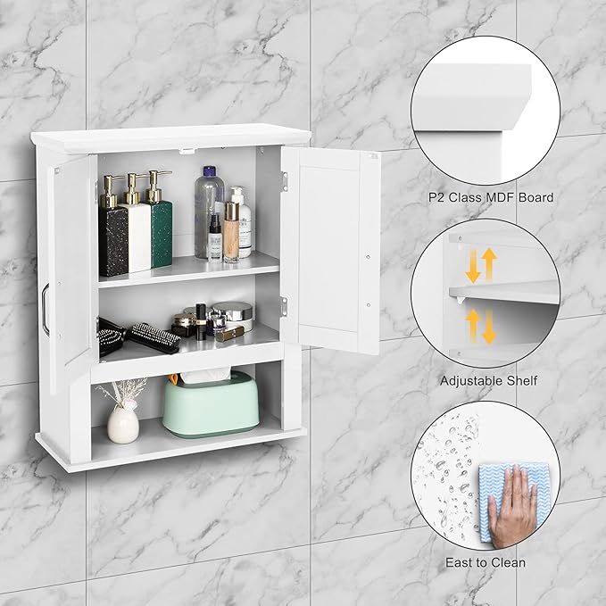 VINGLI Bathroom Wall Cabinet 21"x8.5"x25" Modern White Medicine Wall Mount - Image 4