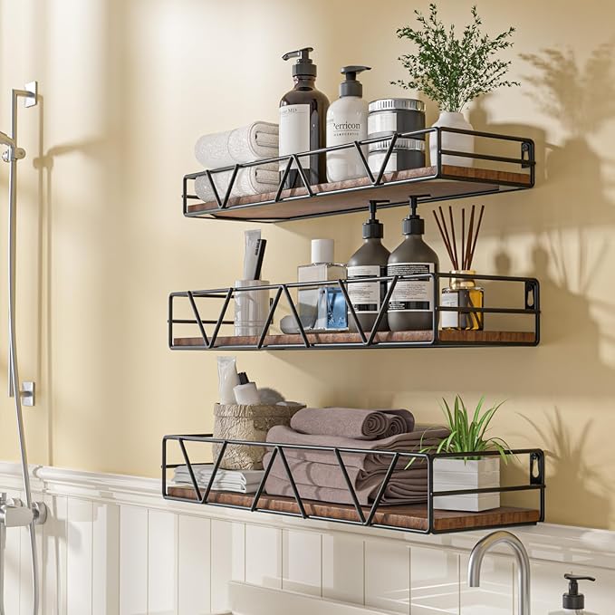 Amaoot Floating Shelves Set of 3, Home Wood Wall Shelf, Farmhouse Shelf - Image 5