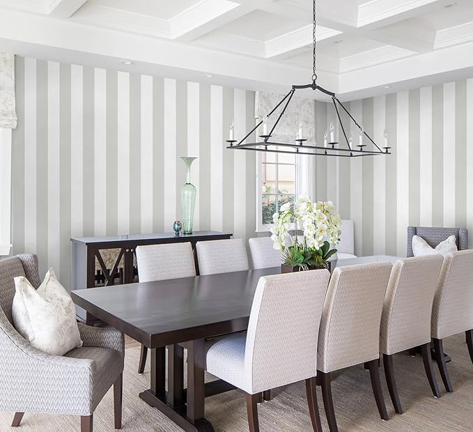 Guvana 17.7"x472" Grey and White Peel and Stick Wallpaper Striped Contact Paper - Image 2