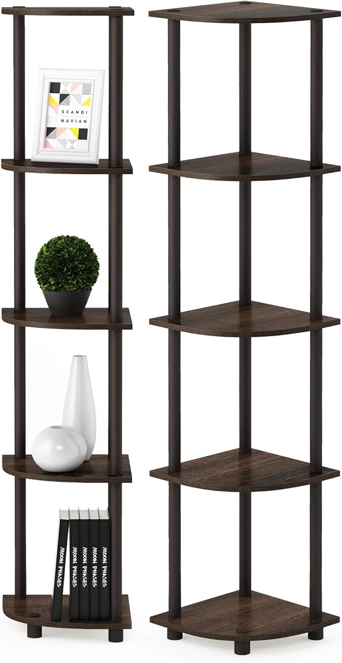 Furinno TURN-N-TUBE Corner Shelf Set of 2, 5-Tier Corner Bookshelf, Open by Furinno-FitsYourSpaceFitsYourBudget