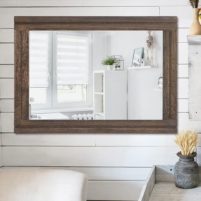 AAZZKANG Rustic Wood Mirror Rectangle Decorative Wall Hanging Mirrors - Image 5
