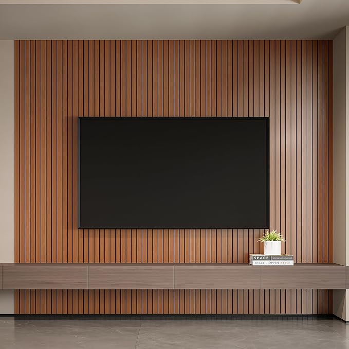 YLL YLL PVC Slat Wall Panel Peel and Stick 236"x 15.7" Faux Walnut Wood Grain - Image 4