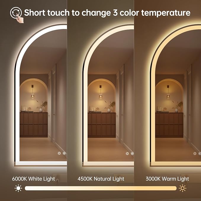 Arched Bathroom Mirror with Lights 28"x40"- Frameless LED Mirror - Image 4