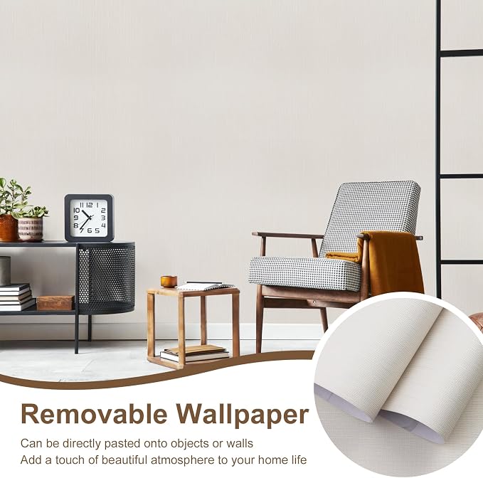 Grasscloth Peel and Stick Wallpaper Beige Gold Wallpaper15.7 x 1181" Linen - Image 9