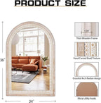 36x24 Inch Rustic Farmhouse Arched Wall Mirror, Boho Distressed Wooden Frame - Image 8