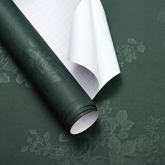 Erfoni 118"x17.7" Dark Green Wallpaper Thicken Floral Embossed Contact Paper - Image 8