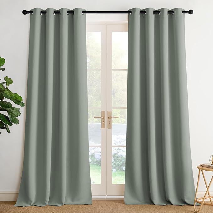 NICETOWN Room Darkening Draperies Curtains Panels, 2 Panels Sage Green W52 x L90 by NICETOWN