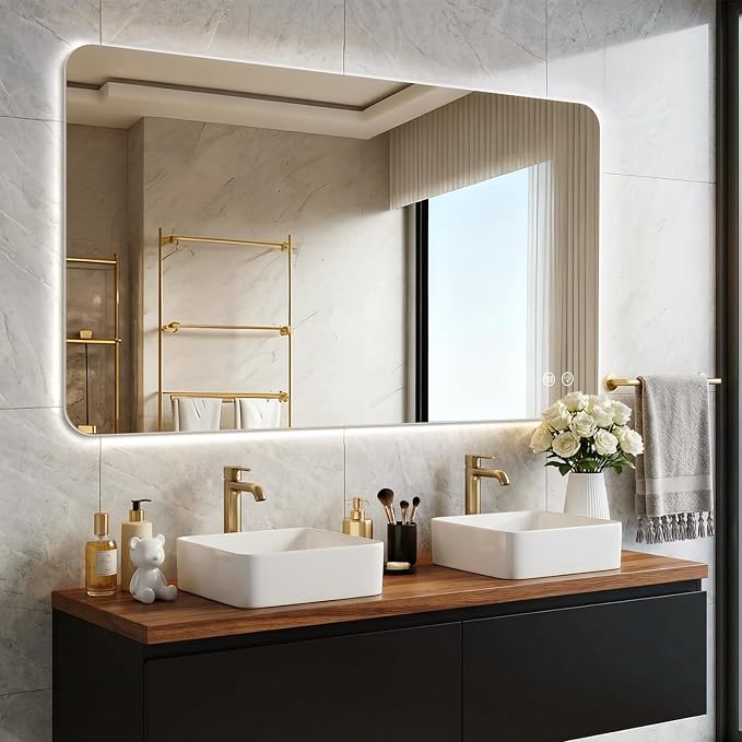 EOGOW Backlit Mirror for Bathroom, Stepless Dimmable, 3 Color Lights, High Lumen by EOGOW