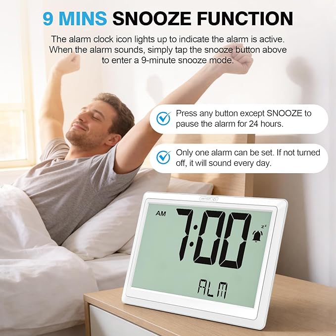 XREXS 10.4 Inch Digital Wall Clock, Battery Operated Large Display Clock - Image 6
