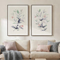 Large Framed Botanical Wall Art Set of 2, Modern Minimalist Floral Canvas Wall by Cuspin