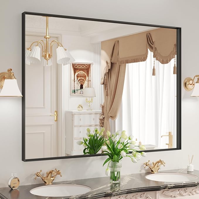 LOAAO Black Bathroom Mirror 48"X36" by LOAAO