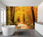 -Autumn Gold Forest Jungle Tree Fabric Wallpaper Living Room Bedroom Bathroom - Image 3