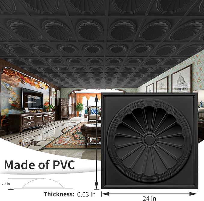 Art3dwallpanels Ceiling Tiles 12 Pack Drop Ceiling Tiles, 24 x 24 Inch High - Image 2