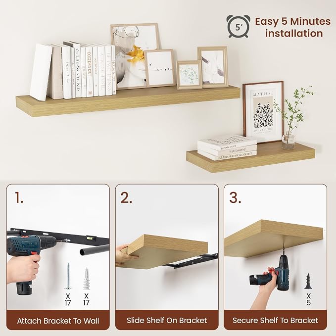 Vivelove 12 Inch Deep Floating Shelves 36 inch Long, 2 Inch Thick Wall Shelves - Image 8