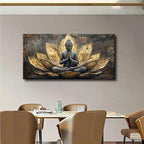Large Buddha Lotus Canvas Wall Art Abstract Gold and Grey Zen Buddhism Decor - Image 3
