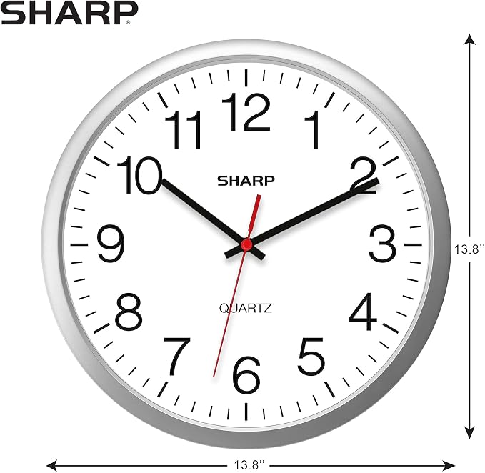Sharp Wall Clock – Silver, Silent Non Ticking 14 Inch Quality Quartz Battery - Image 3