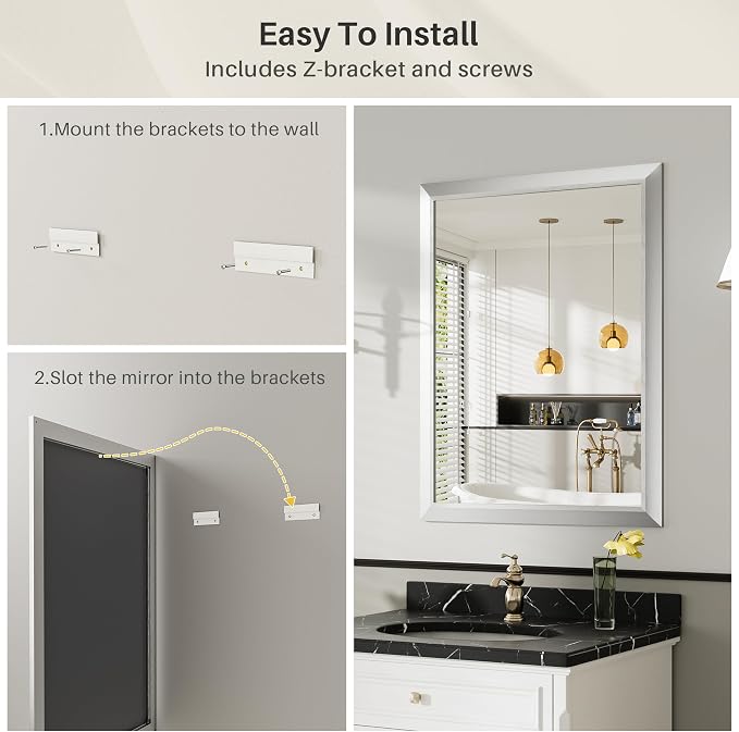 24x32 Inch Brushed Silver Bathroom Mirror - Image 7