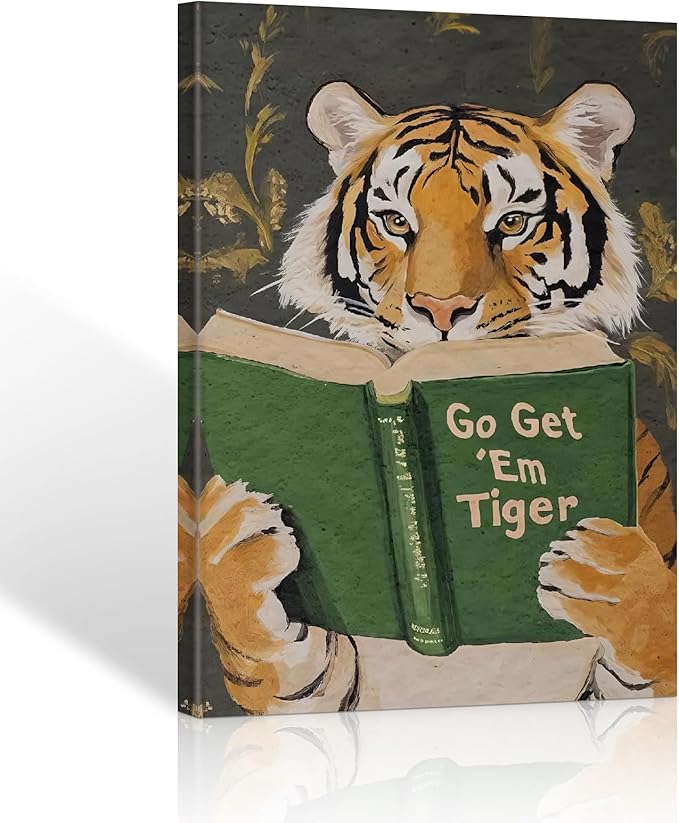 ALMLZL Funny Tiger Reading Book Wall Art Motivational Animal Reading Canvas by ALMLZL
