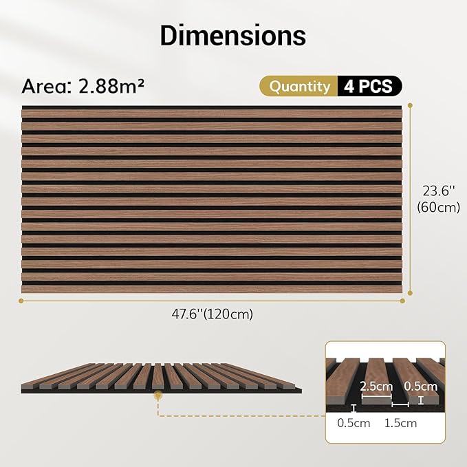 TONOR Wood Slatwall Panels, 4 Pack 47.2" x 23.6"/ 120 x60cm Acoustic Wall Panels - Image 4