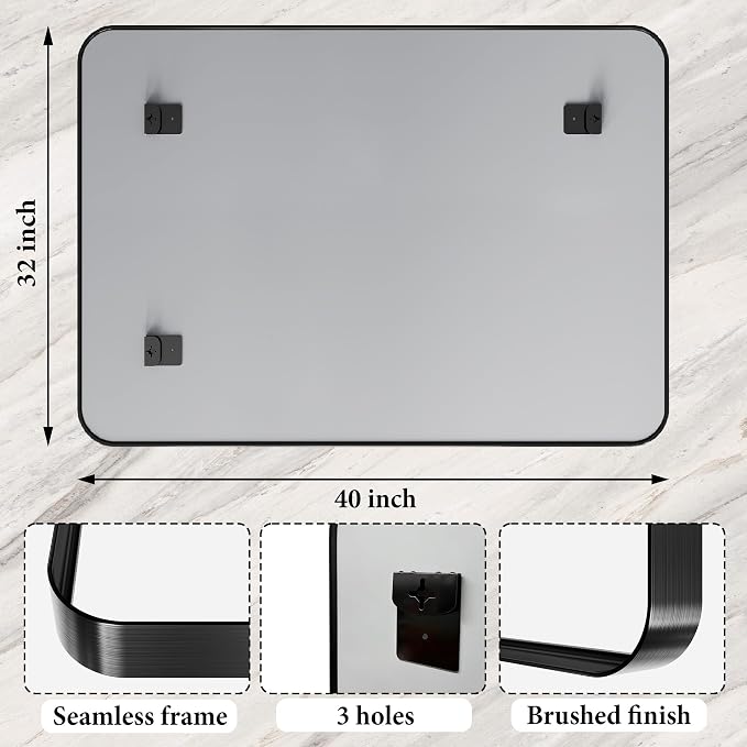 32x40 Inch Metal Black Framed Bathroom Mirror - Image 3