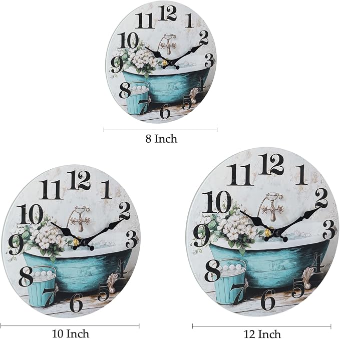 Silent Wall Clocks for Bathroom, Rustic Style Waterproof Glass Wall Clock for - Image 7
