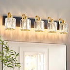 Black Gold Crystal Vanity Light Over Mirror 5 Lights Bathroom Wall Lighting by AIXIALIN