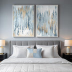 Large White Framed Blue and Gold Abstract Canvas Wall Art - Image 4
