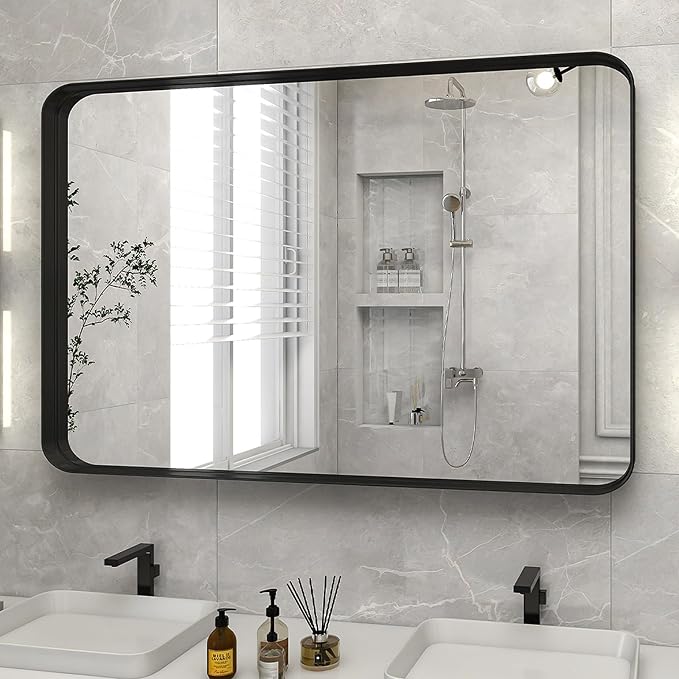 VooBang Bathroom Mirror 24x36 inch, Modern Round Corner Bathroom Vanity Mirror by VooBang
