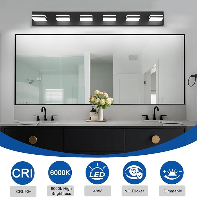 IZORRO LED Modern Bathroom Lights Fixtures, Matte Black Acrylic Wall Lighting - Image 4