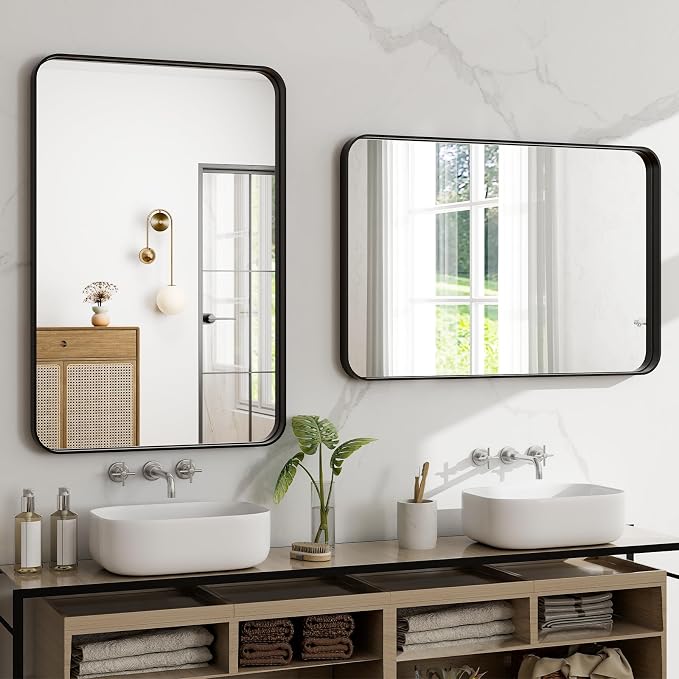 30"x22" Black Bathroom Mirror - Image 3