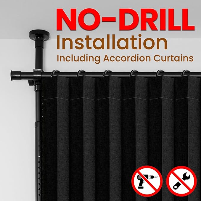100% Blackout Room Divider Curtains Sets Black 1 Panel W100 x L96in No Drill - Image 3