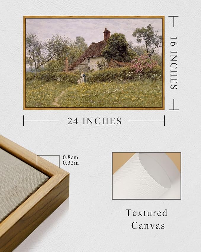 InSimSea Framed Canvas Wall Art Vintage Decor, Old Cottages Countryside - Image 5