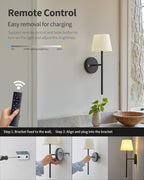 Battery Operated Wall Sconce Set of 2, Small LED Rechargeable Wall Lights - Image 4