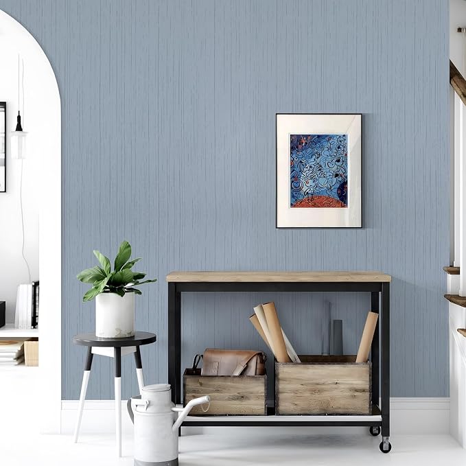 Grasscloth Peel and Stick Wallpaper Grey Blue 15.74" X 118.11" Fabric Textured - Image 7